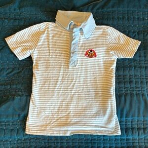 Light Blue Striped Polo Shirt with Embroidered Turkey— Toddler Boy
